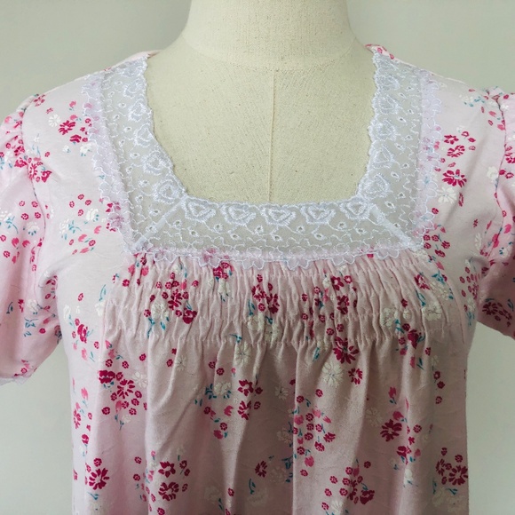 Pink Nightgown Pullover SECRET TREASURES Medium Square Lacy Neck Short Sleeves - Picture 3 of 9